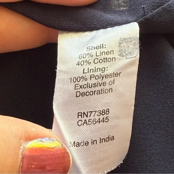 J Crew Factory Shift Dress Med Navy Blue Green Embroidered Linen‎ Blend Pockets - Picture 11 of 12